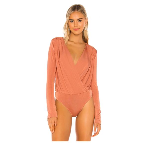 Intimately Free People Long Sleeve Turnt Bodysuit V Neck Size Large Ginger Spice - Picture 2 of 13